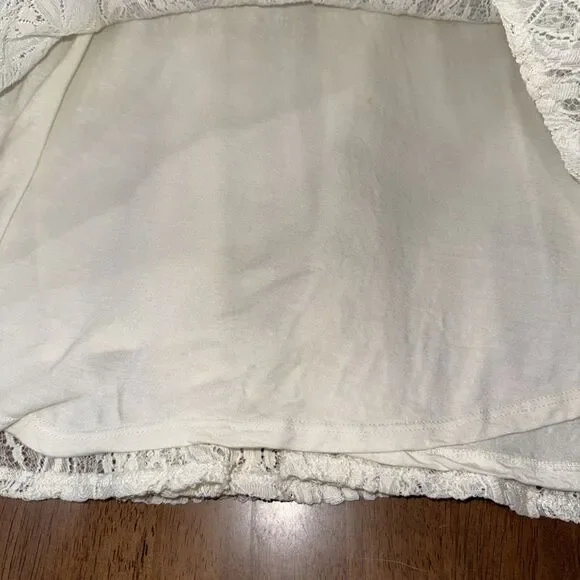 Free People Cream Lace Skater Mini Dress 3/4 Sleeve Bridal Shower Wedding M - Picture 9 of 14